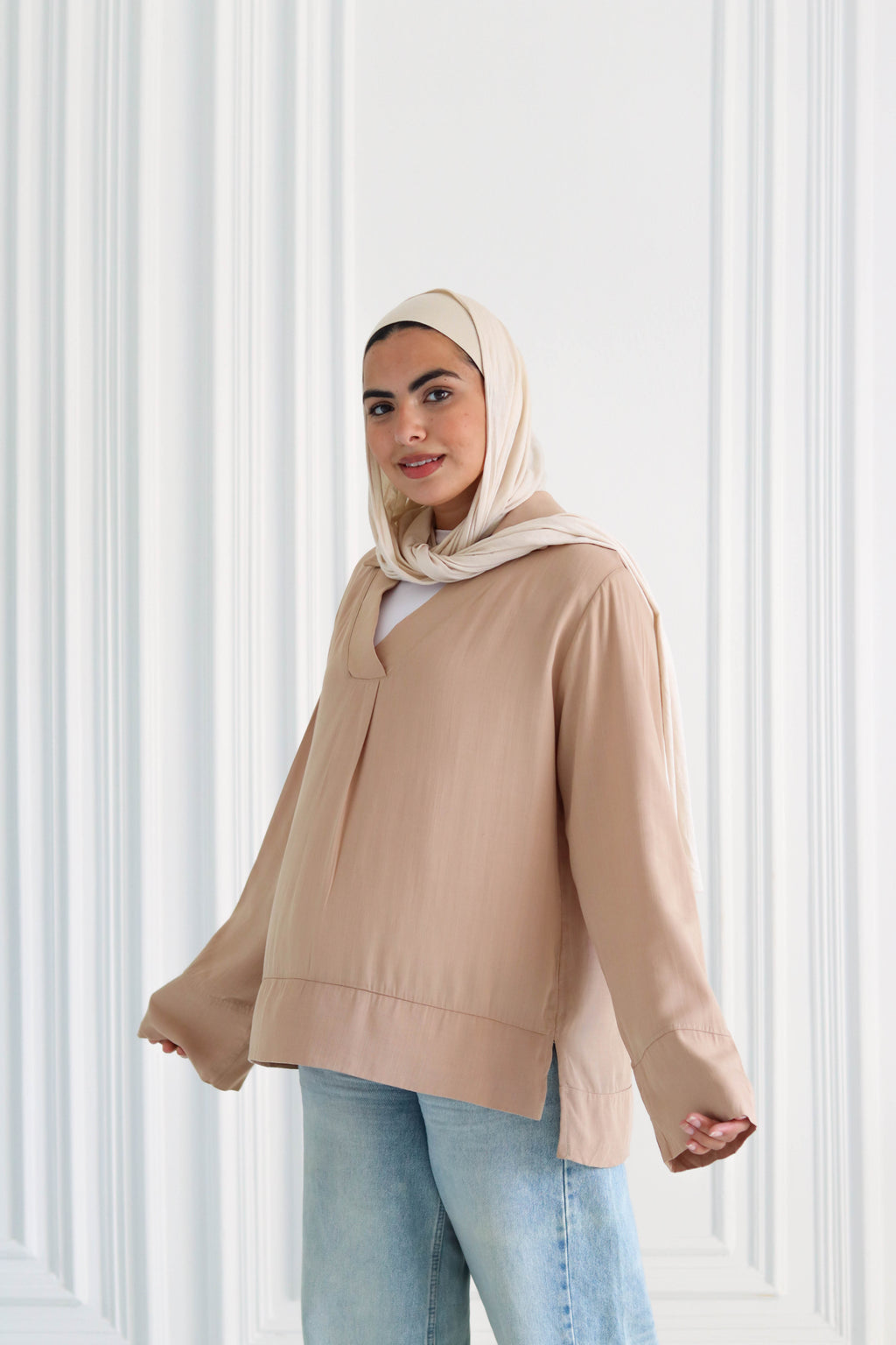 Basic Linen Shirt In Beige