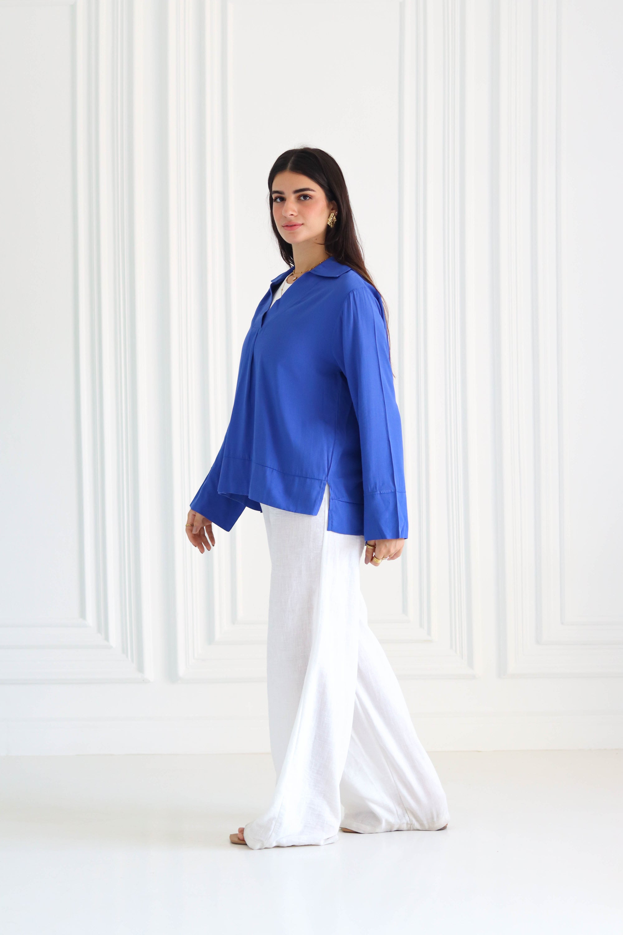 Basic Linen Shirt In Blue